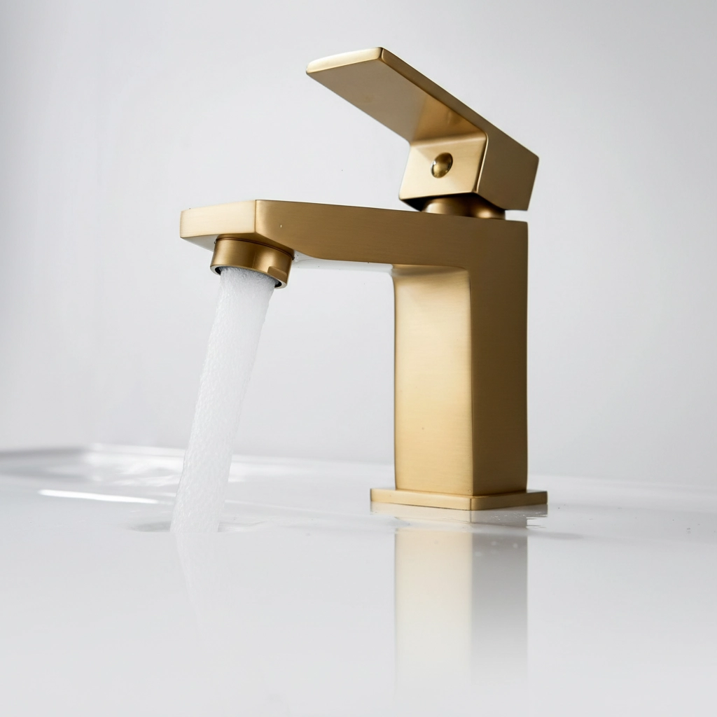 Matte brushed gold modern square single-handle basin mixer tap
